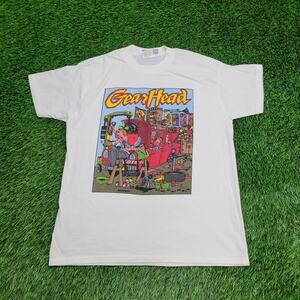 Vintage 80s Gear-Head Car Repair Comic Shirt M 20x26 Auto-Shop Humor